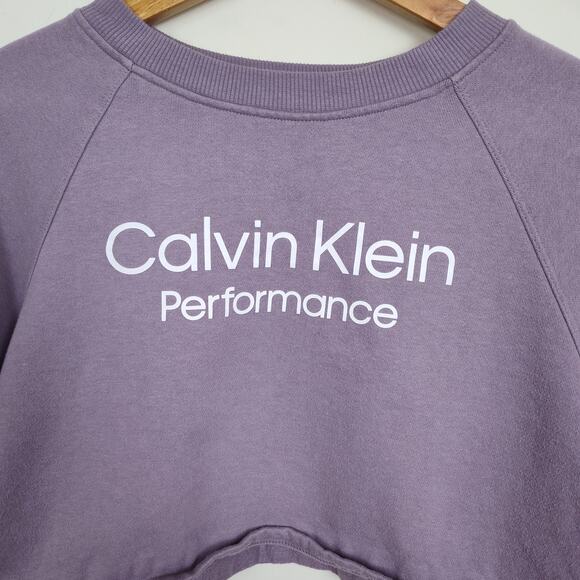 CALVIN KLEIN PERFORMANCE CROPPED SWEATSHIRT SMALL PULLOVER LONG SLEEVES PURPLE - Picture 5 of 14